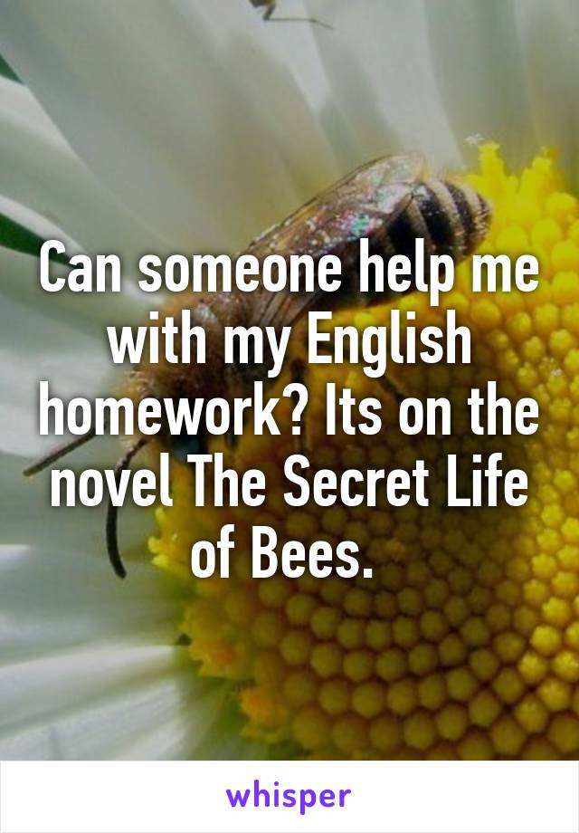 Can someone help me with my English homework? Its on the novel The Secret Life of Bees. 