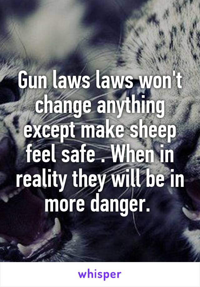 Gun laws laws won't change anything except make sheep feel safe . When in reality they will be in more danger. 