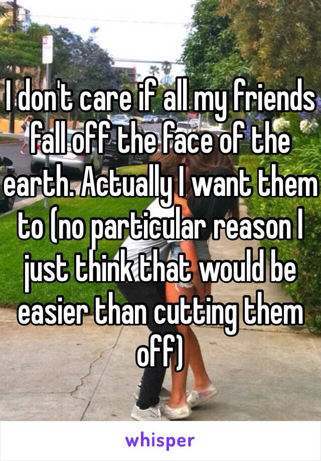 I don't care if all my friends fall off the face of the earth. Actually I want them to (no particular reason I just think that would be easier than cutting them off) 