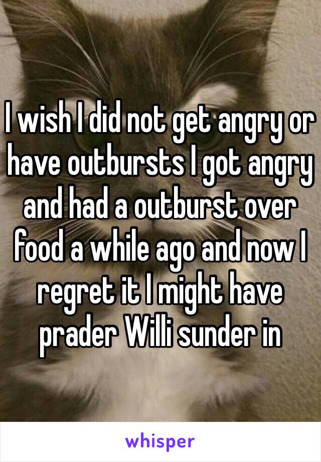 I wish I did not get angry or have outbursts I got angry and had a outburst over food a while ago and now I regret it I might have prader Willi sunder in