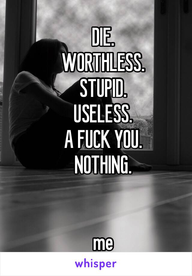 DIE. 
WORTHLESS. 
STUPID. 
USELESS. 
A FUCK YOU. 
NOTHING. 


me