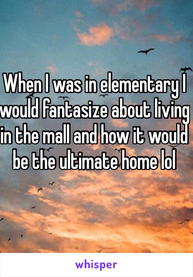 When I was in elementary I would fantasize about living in the mall and how it would be the ultimate home lol