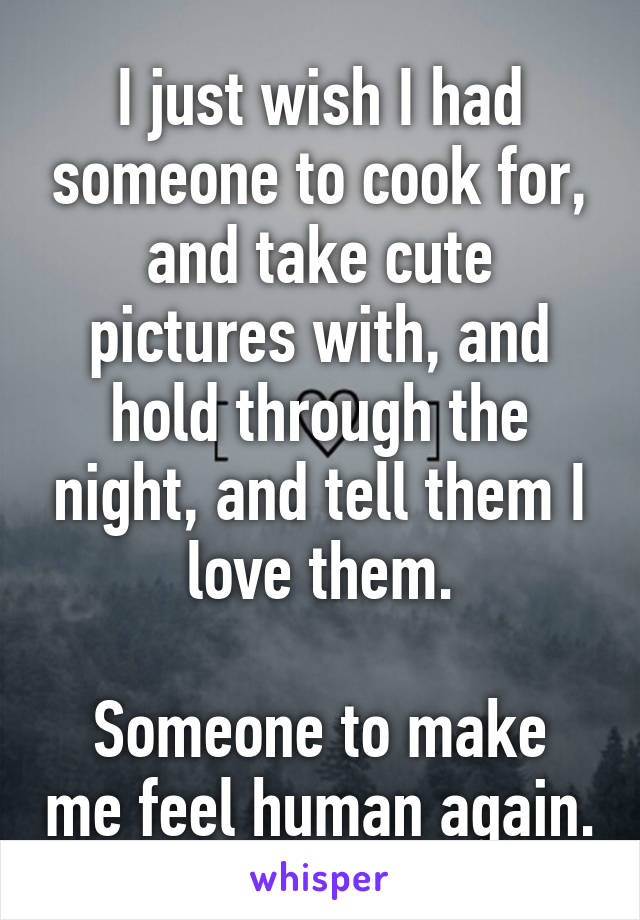 I just wish I had someone to cook for, and take cute pictures with, and hold through the night, and tell them I love them.

Someone to make me feel human again.