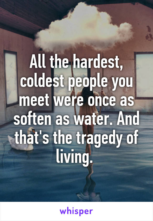 All the hardest, coldest people you meet were once as soften as water. And that's the tragedy of living. 