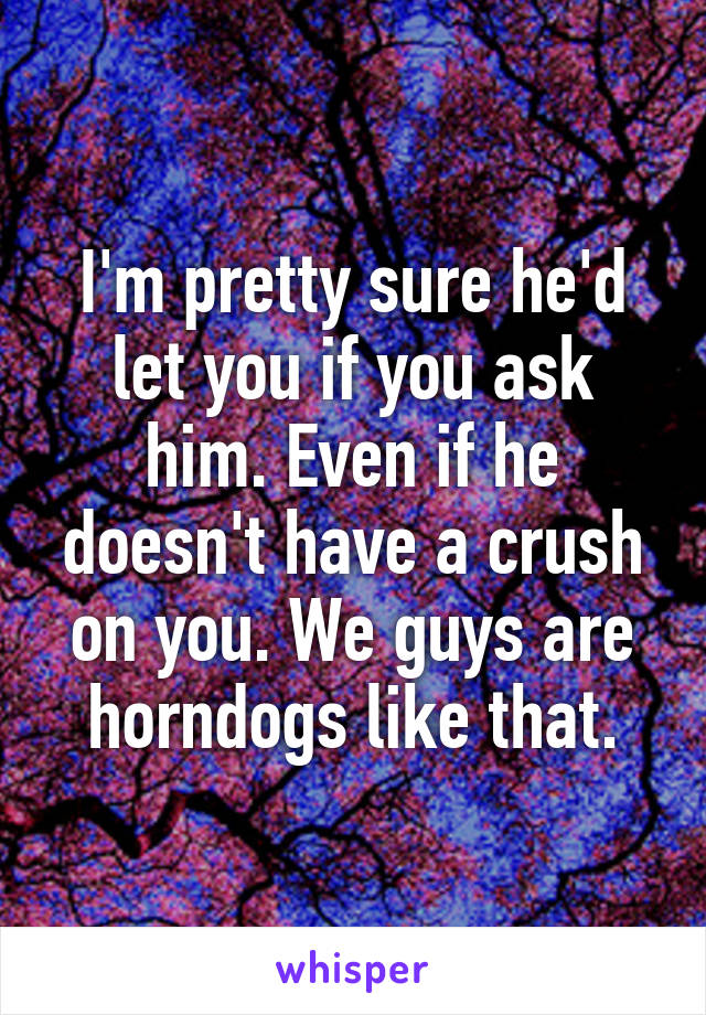 I'm pretty sure he'd let you if you ask him. Even if he doesn't have a crush on you. We guys are horndogs like that.