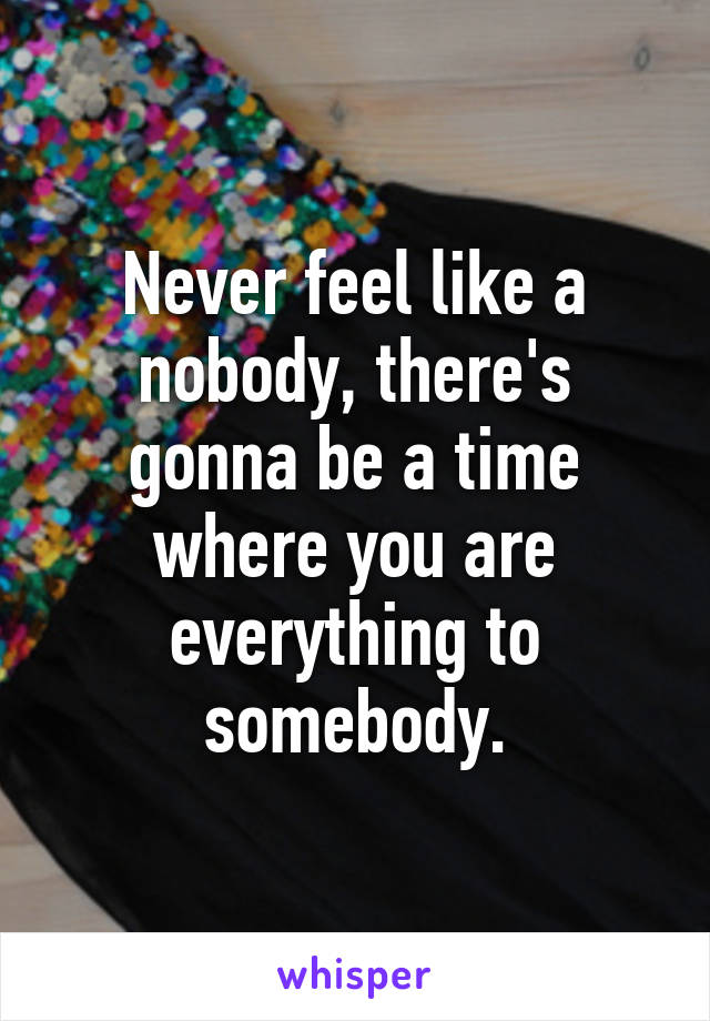 Never feel like a nobody, there's gonna be a time where you are everything to somebody.