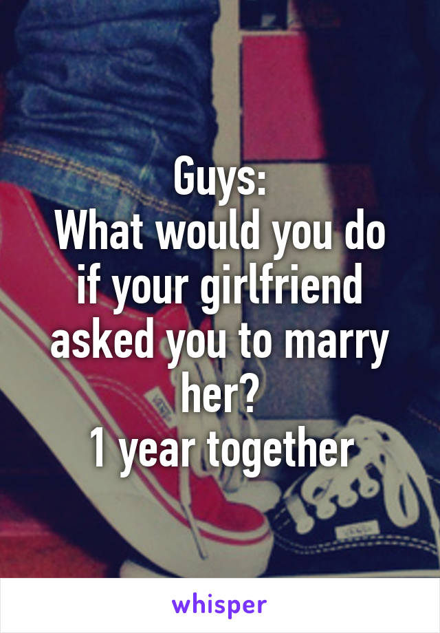 Guys:
What would you do if your girlfriend asked you to marry her?
1 year together