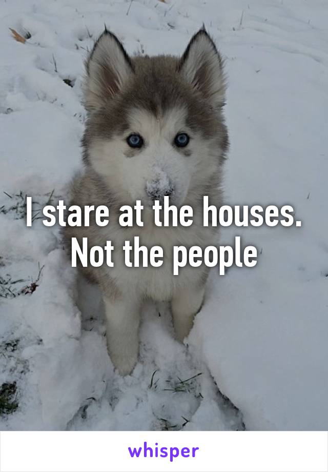 I stare at the houses. Not the people