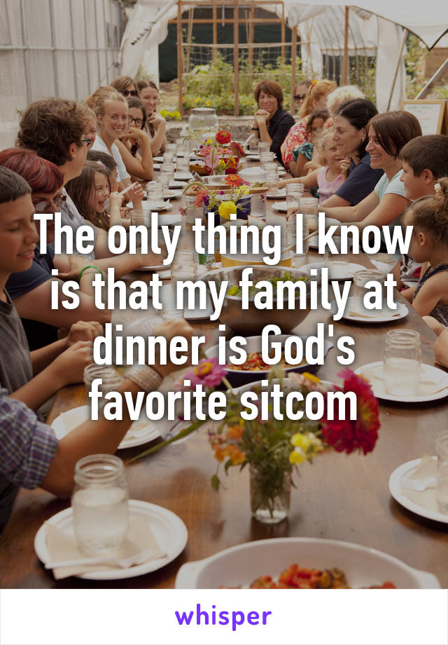 The only thing I know is that my family at dinner is God's favorite sitcom