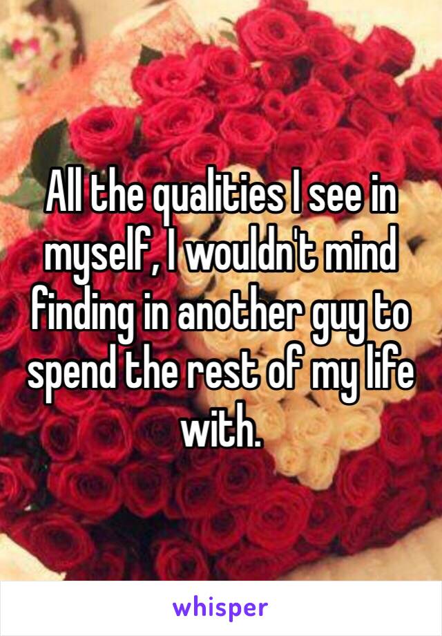 All the qualities I see in myself, I wouldn't mind finding in another guy to spend the rest of my life with. 