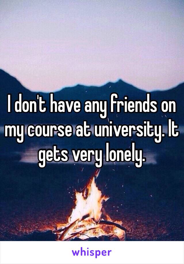 I don't have any friends on my course at university. It gets very lonely. 