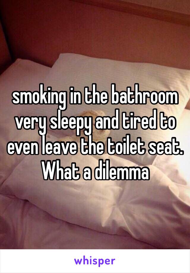 smoking in the bathroom very sleepy and tired to even leave the toilet seat. What a dilemma 