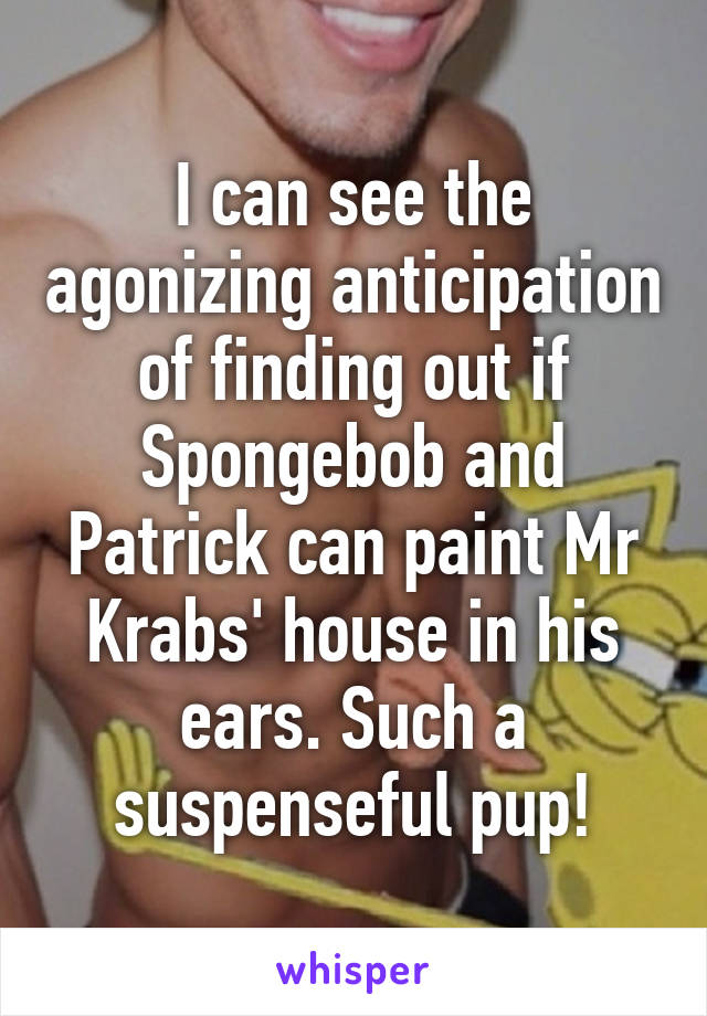 I can see the agonizing anticipation of finding out if Spongebob and Patrick can paint Mr Krabs' house in his ears. Such a suspenseful pup!