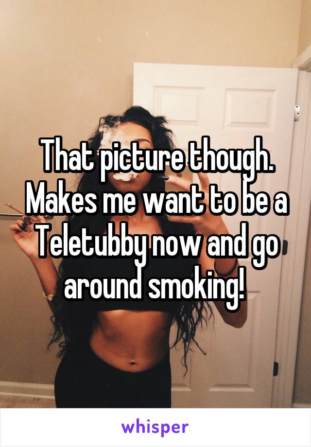 That picture though. Makes me want to be a Teletubby now and go around smoking! 