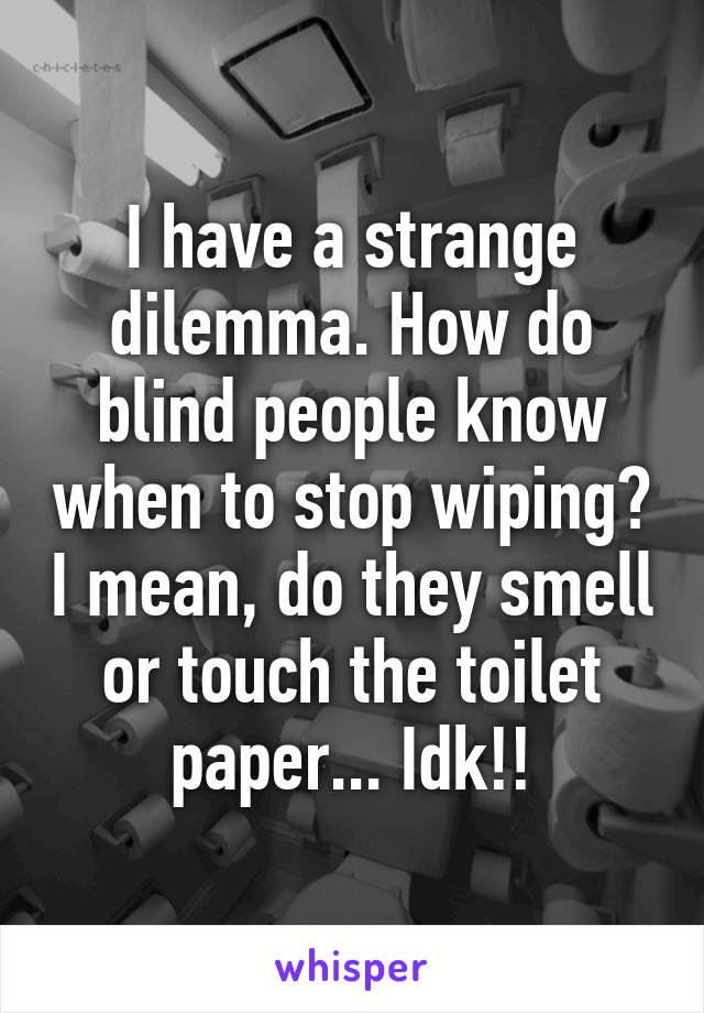 I have a strange dilemma. How do blind people know when to stop wiping? I mean, do they smell or touch the toilet paper... Idk!!