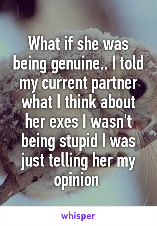 What if she was being genuine.. I told my current partner what I think about her exes I wasn't being stupid I was just telling her my opinion 