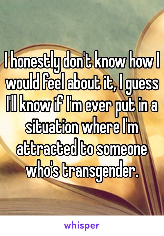 I honestly don't know how I would feel about it, I guess I'll know if I'm ever put in a situation where I'm attracted to someone who's transgender. 