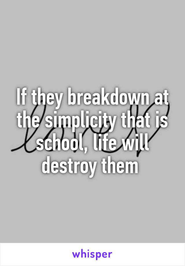 If they breakdown at the simplicity that is school, life will destroy them 