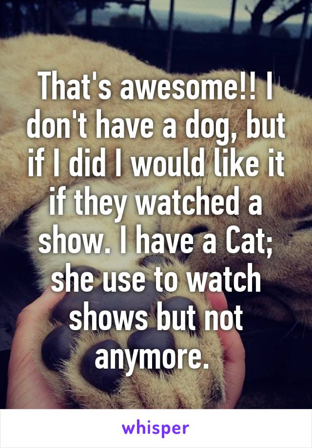 That's awesome!! I don't have a dog, but if I did I would like it if they watched a show. I have a Cat; she use to watch shows but not anymore. 