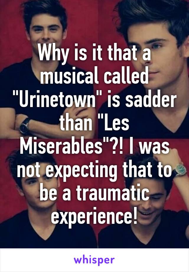 Why is it that a musical called "Urinetown" is sadder than "Les Miserables"?! I was not expecting that to be a traumatic experience!