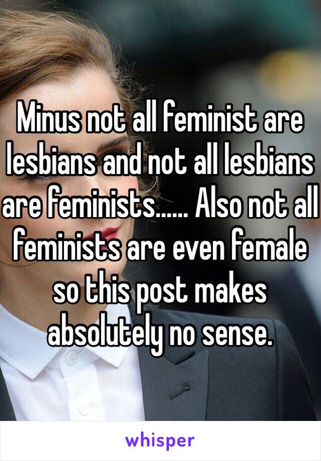 Minus not all feminist are lesbians and not all lesbians are feminists...... Also not all feminists are even female so this post makes absolutely no sense. 