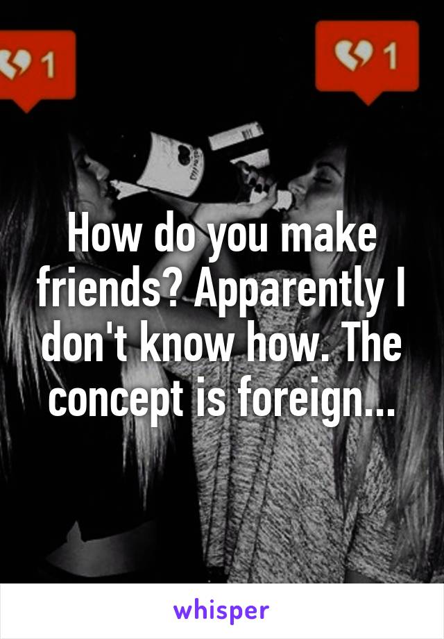 How do you make friends? Apparently I don't know how. The concept is foreign...