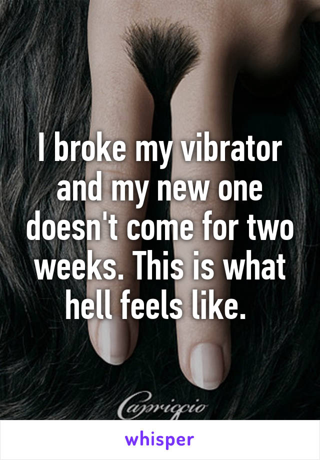 I broke my vibrator and my new one doesn't come for two weeks. This is what hell feels like. 