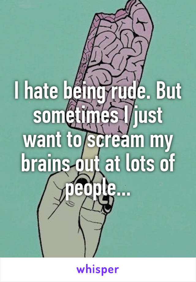 I hate being rude. But sometimes I just want to scream my brains out at lots of people...