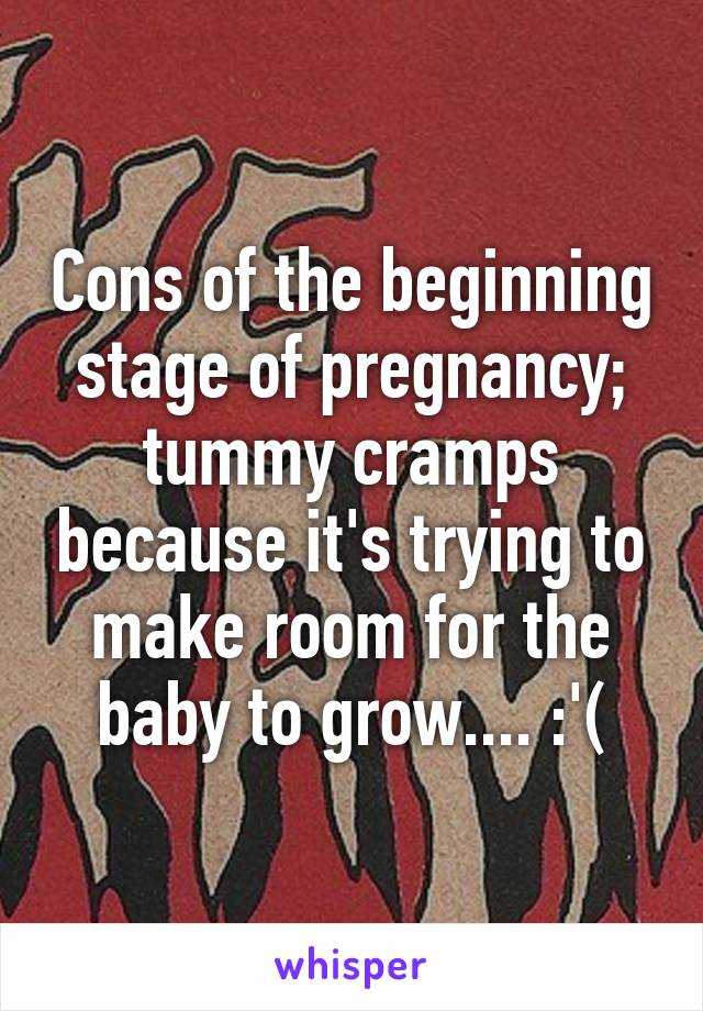 Cons of the beginning stage of pregnancy; tummy cramps because it's trying to make room for the baby to grow.... :'(