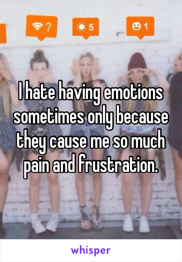I hate having emotions sometimes only because they cause me so much pain and frustration. 