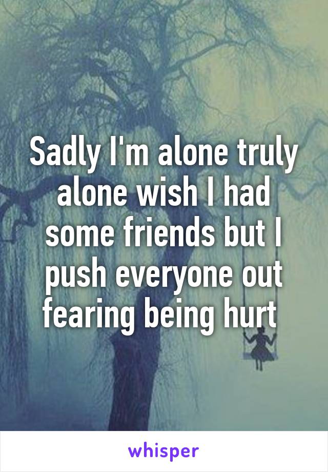 Sadly I'm alone truly alone wish I had some friends but I push everyone out fearing being hurt 