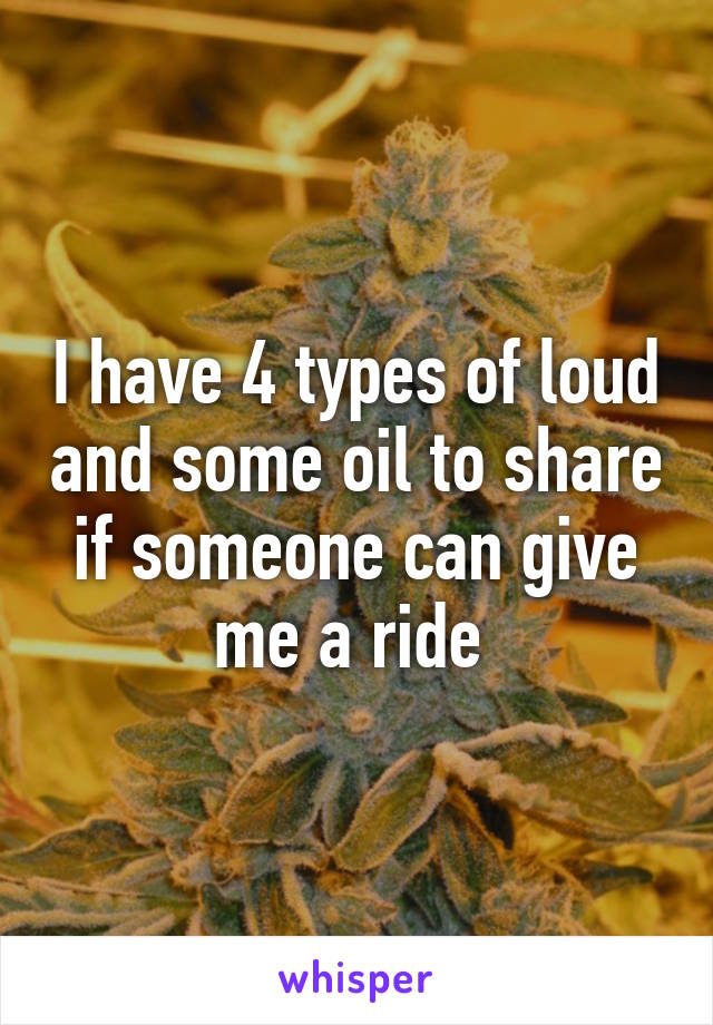 I have 4 types of loud and some oil to share if someone can give me a ride 