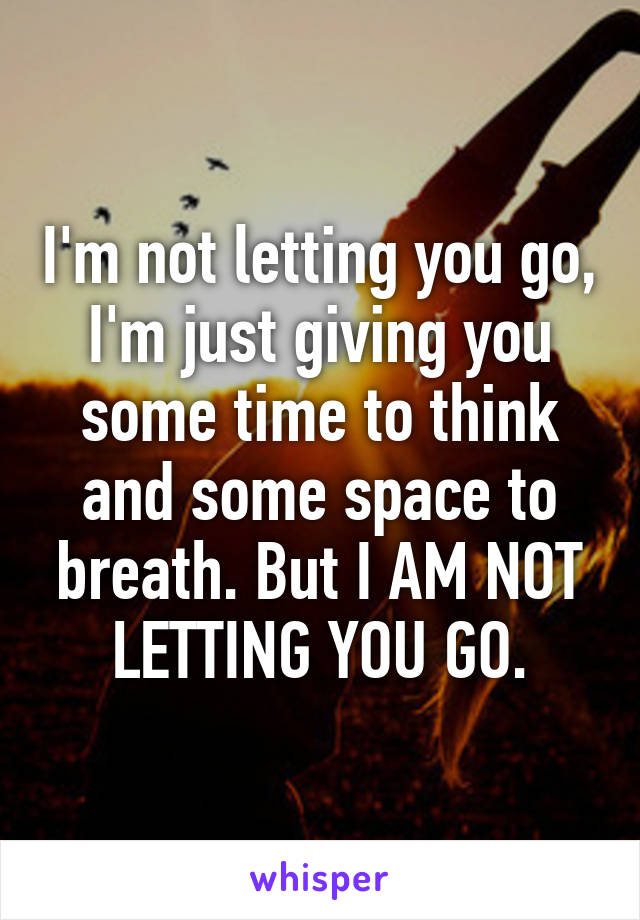 I'm not letting you go, I'm just giving you some time to think and some space to breath. But I AM NOT LETTING YOU GO.