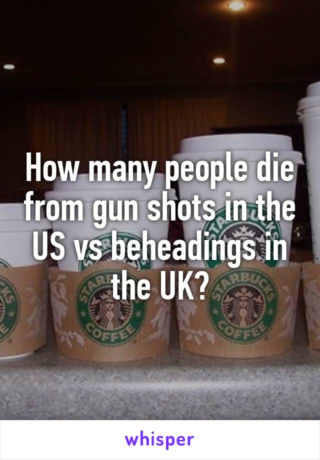 How many people die from gun shots in the US vs beheadings in the UK?