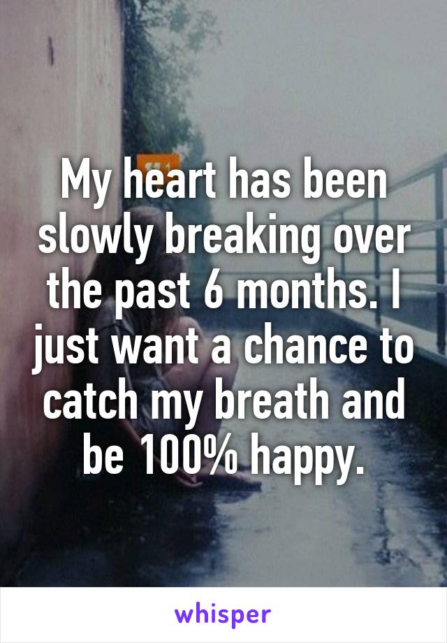 My heart has been slowly breaking over the past 6 months. I just want a chance to catch my breath and be 100% happy.