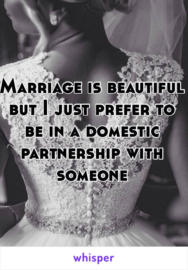 Marriage is beautiful but I just prefer to be in a domestic partnership with someone