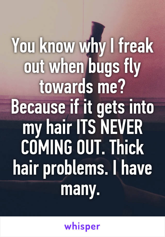 You know why I freak out when bugs fly towards me? Because if it gets into my hair ITS NEVER COMING OUT. Thick hair problems. I have many. 