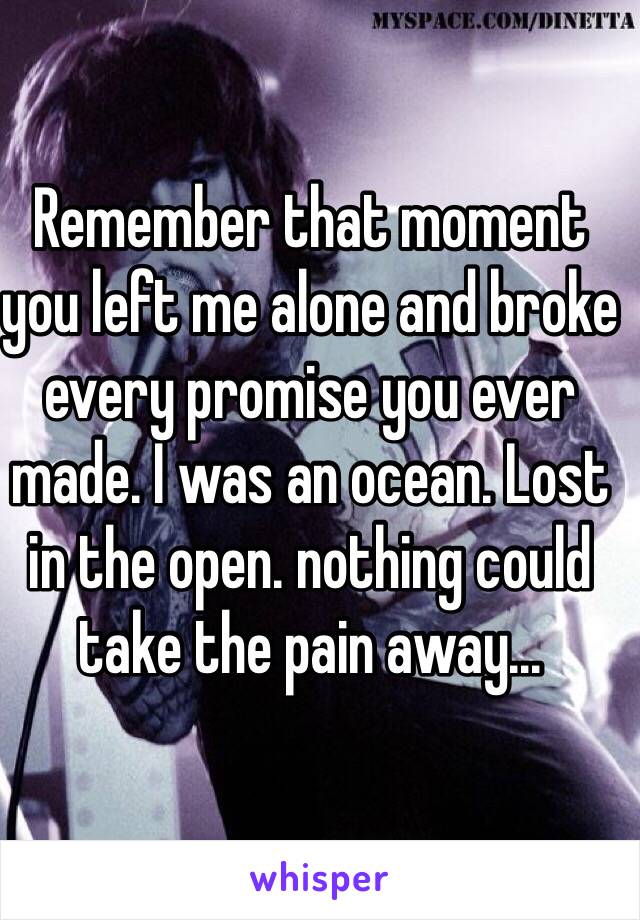 Remember that moment you left me alone and broke every promise you ever made. I was an ocean. Lost in the open. nothing could take the pain away...