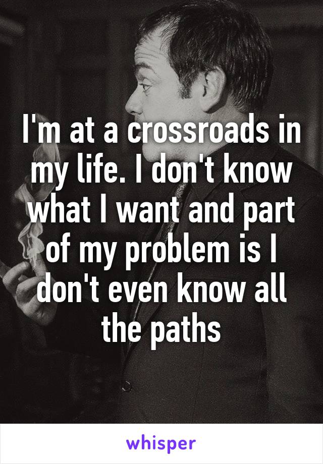 I'm at a crossroads in my life. I don't know what I want and part of my problem is I don't even know all the paths