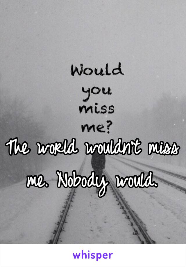 The world wouldn't miss me. Nobody would.