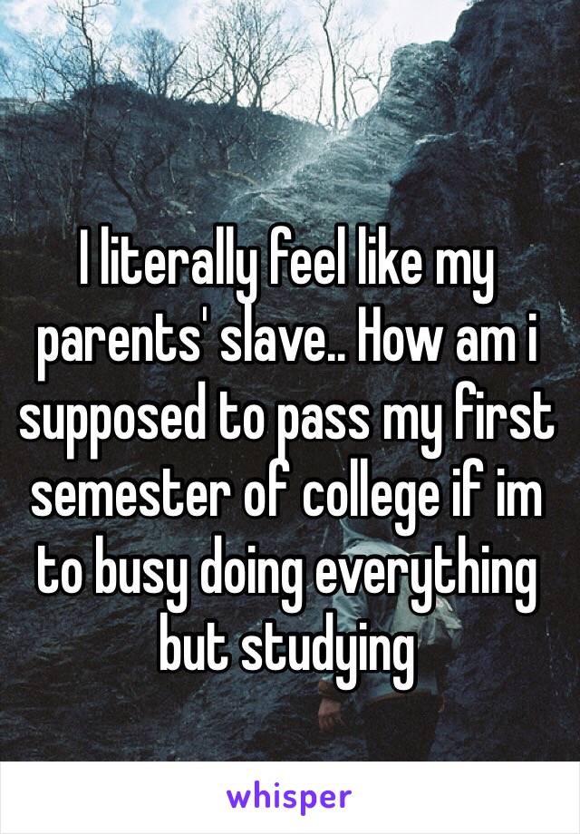 I literally feel like my parents' slave.. How am i supposed to pass my first semester of college if im to busy doing everything but studying