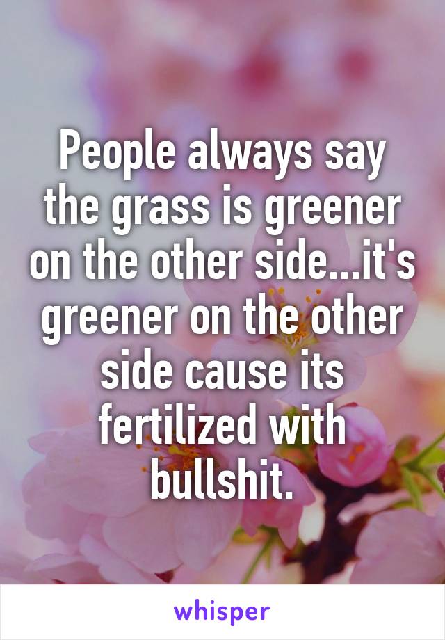 People always say the grass is greener on the other side...it's greener on the other side cause its fertilized with bullshit.