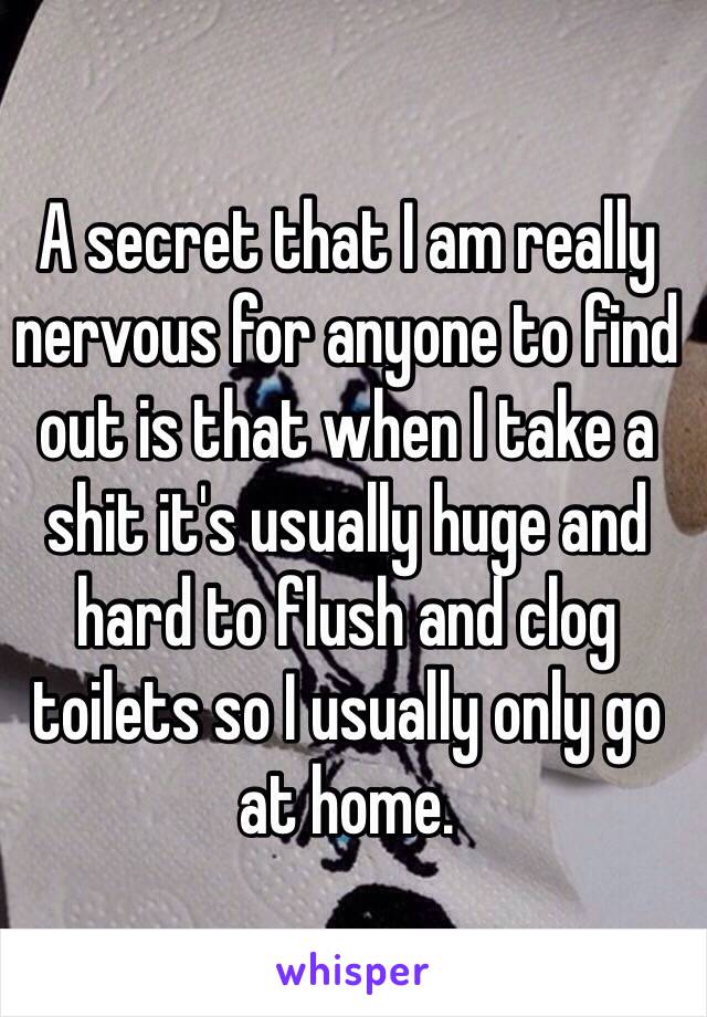 A secret that I am really nervous for anyone to find out is that when I take a shit it's usually huge and hard to flush and clog toilets so I usually only go at home. 