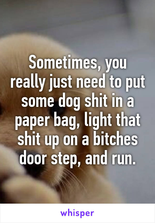 Sometimes, you really just need to put some dog shit in a paper bag, light that shit up on a bitches door step, and run.