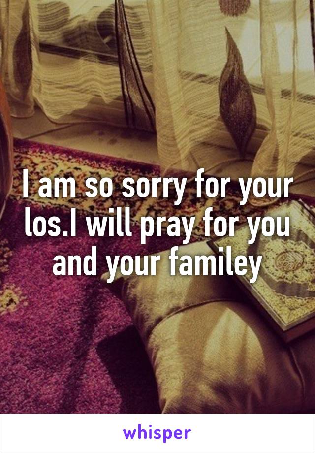 I am so sorry for your los.I will pray for you and your familey