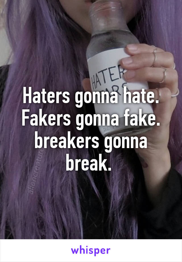 Haters gonna hate. Fakers gonna fake. breakers gonna break. 