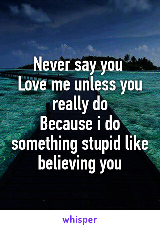 Never say you 
Love me unless you really do
Because i do something stupid like believing you