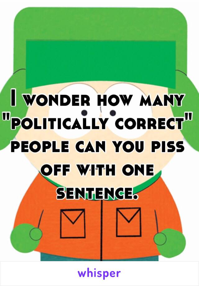 I wonder how many "politically correct" people can you piss off with one sentence. 