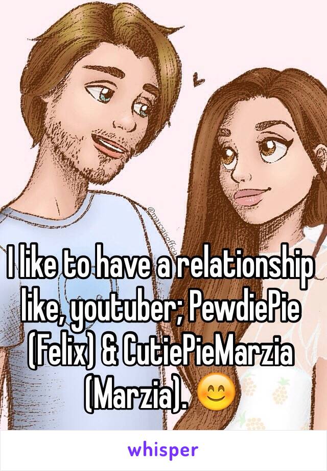 I like to have a relationship like, youtuber; PewdiePie (Felix) & CutiePieMarzia (Marzia). 😊