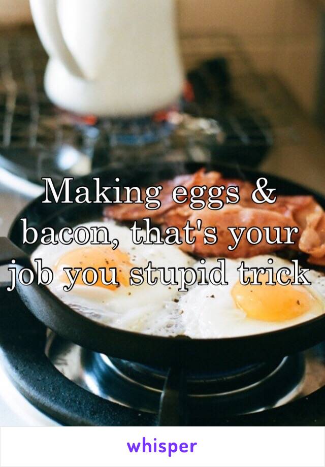 Making eggs & bacon, that's your job you stupid trick